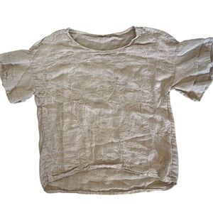 Valentina Naldi Italian Linen Embroidered Top L Neutral Floral Made in Italy